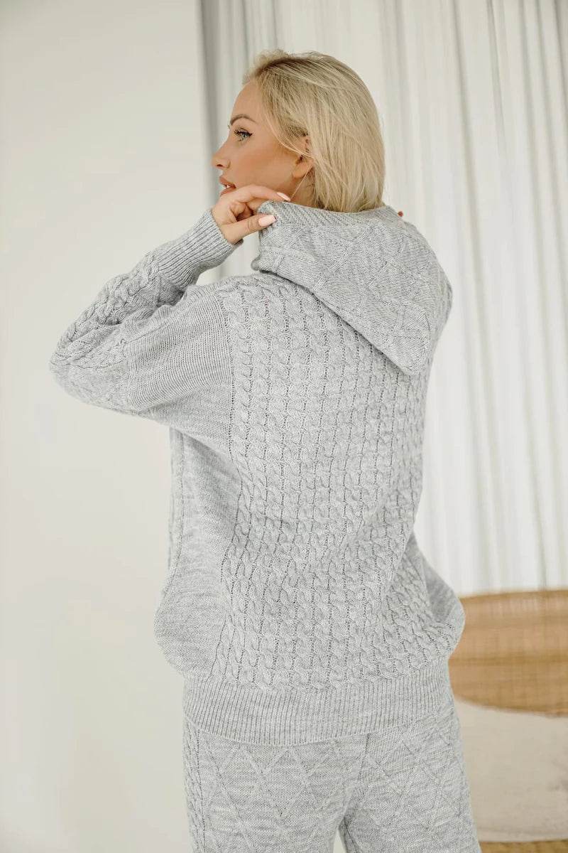 LUSILO Gray Diamond Set – Stylish Two-Piece Knitwear with Geometric Elegance - Biamonde