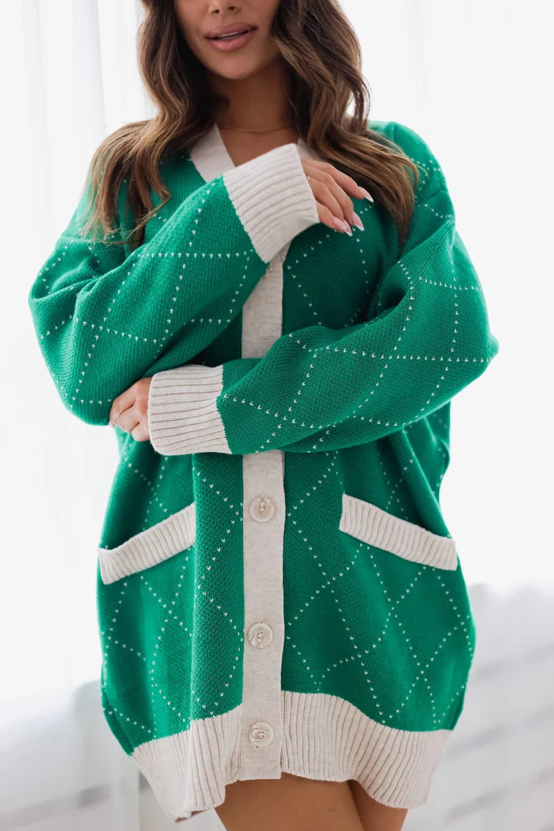 Milan caramel rhombus knit cardigan, cozy elegance with a geometric twist