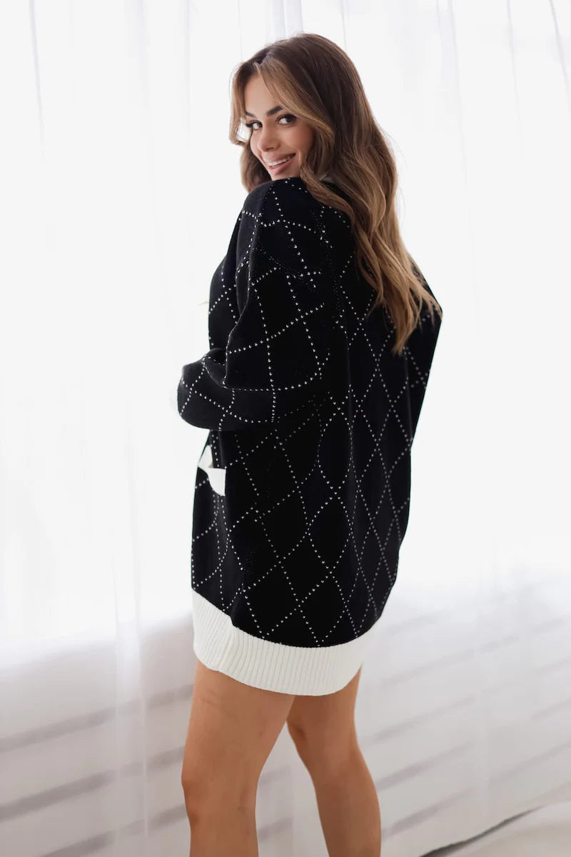Milan caramel rhombus knit cardigan, cozy elegance with a geometric twist