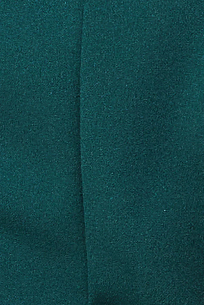 One-shoulder emerald green scuba jumpsuit, sleek and modern evening wear for special occasions