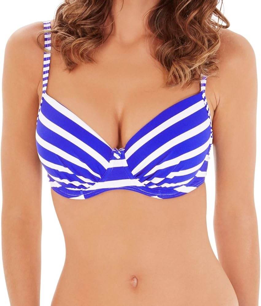Lepel Riviera Plunge Blue White Striped Bikini Top - Biamonde