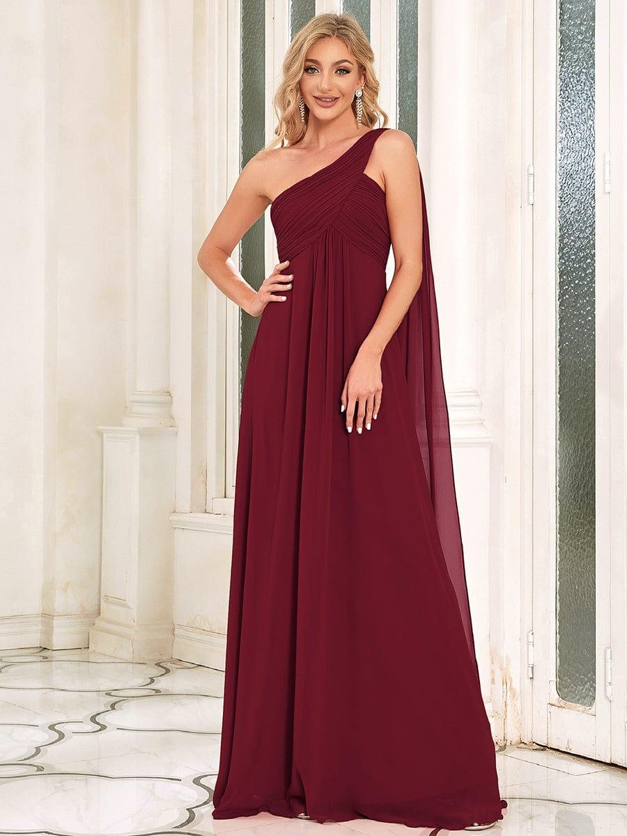 Chiffon One Shoulder Maxi Long Burgundy Evening Dress