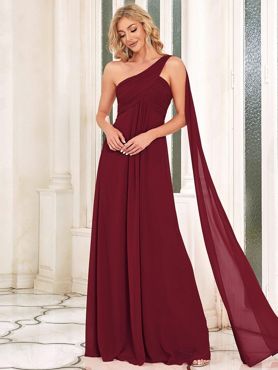 Chiffon One Shoulder Maxi Long Burgundy Evening Dress