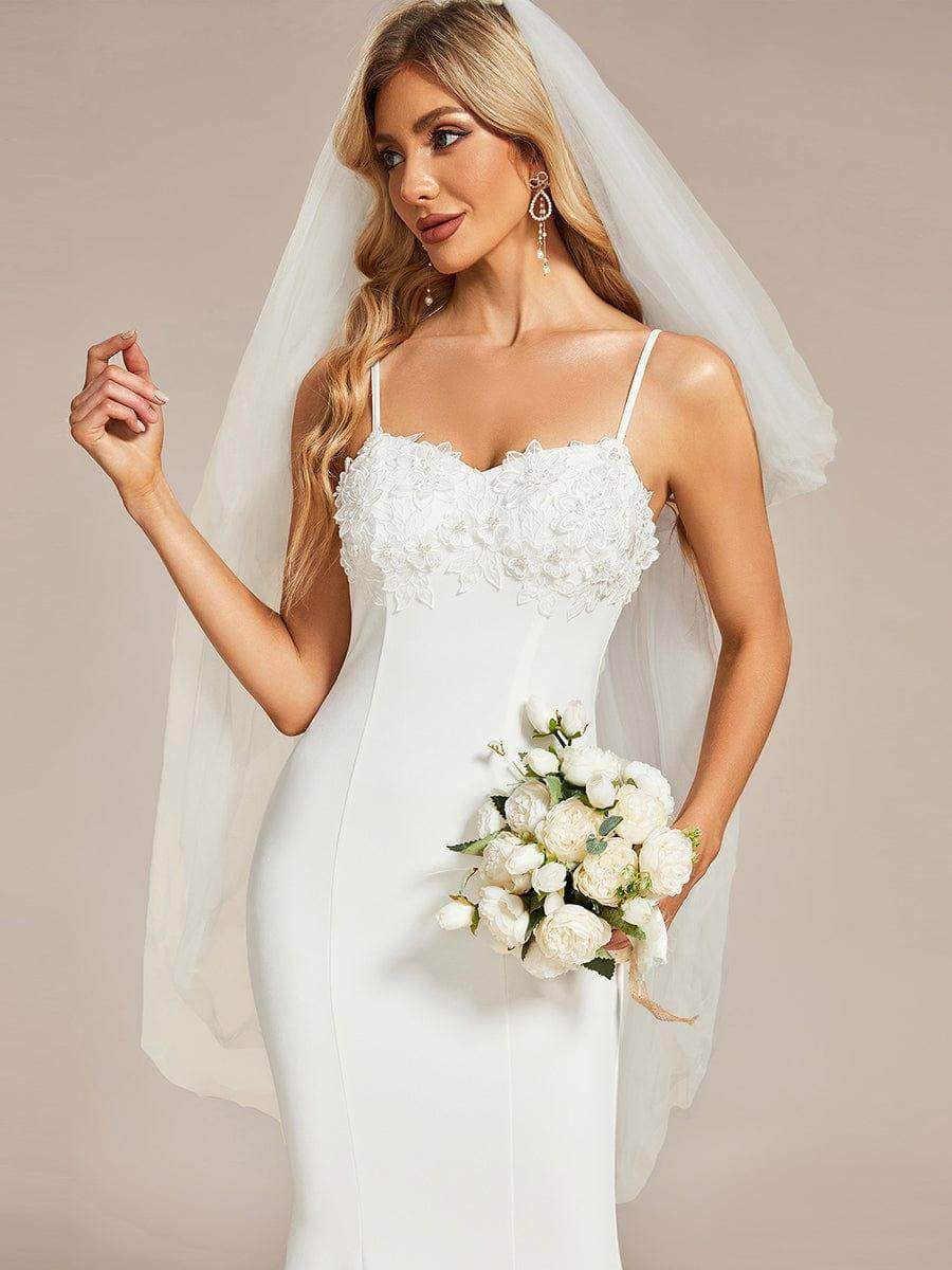 Elegant Lace Applique Mermaid Wedding Dress with Spaghetti Straps - Biamonde