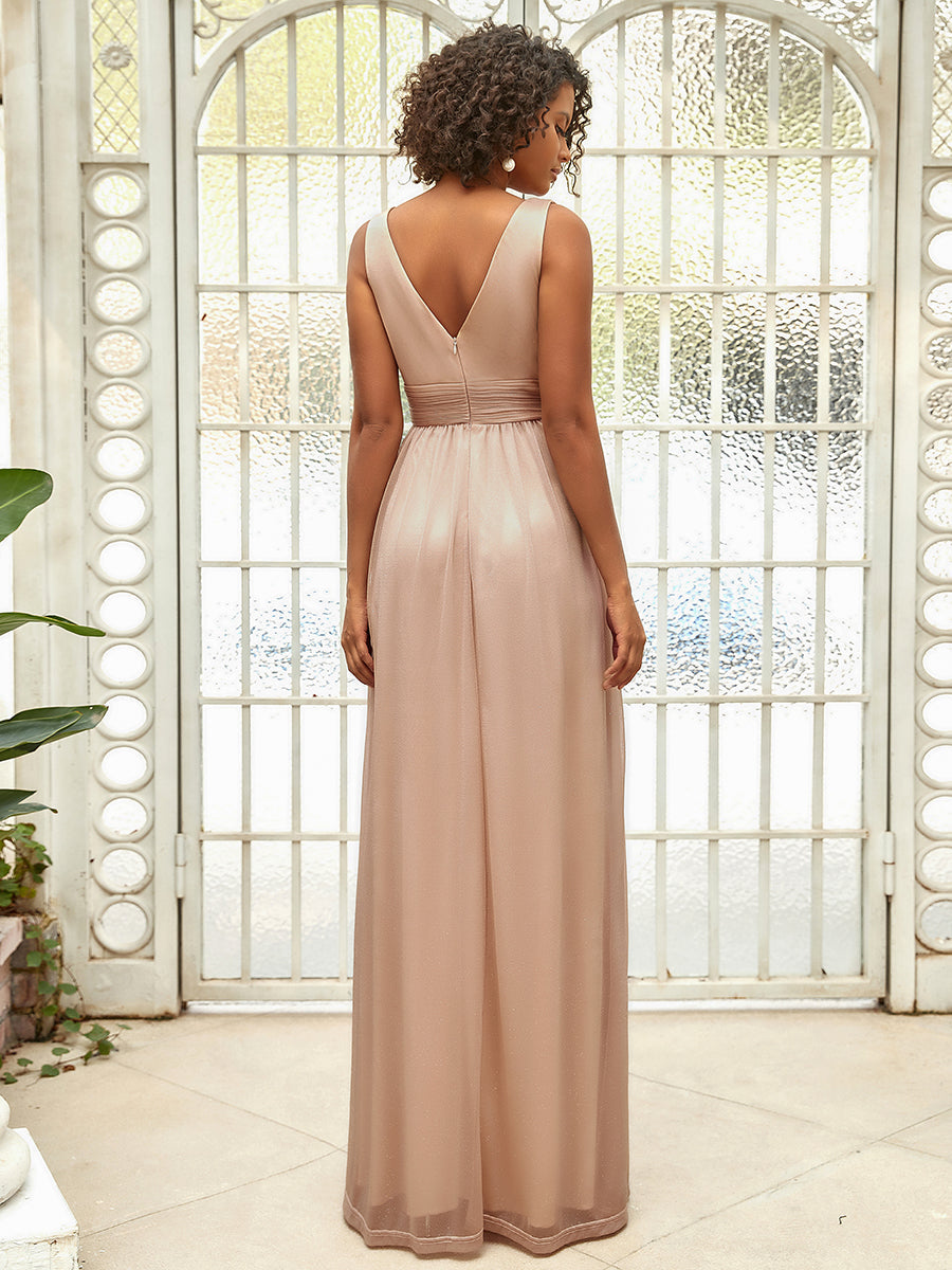 Sparkly Floor Length Double V Neck Evening Dress for Parties & Special Occasions