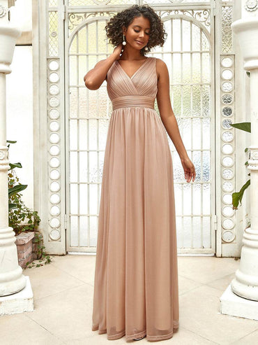 Sparkly Floor Length Double V Neck Evening Dress for Parties & Special Occasions - Biamonde
