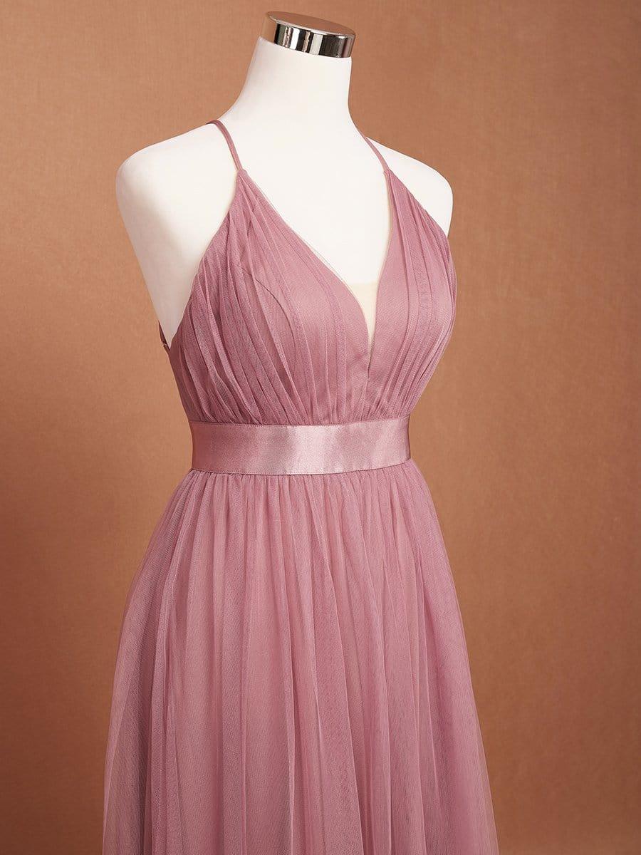 Sexy Deep V-neck Backless Tulle Maxi Evening Orchid Dress