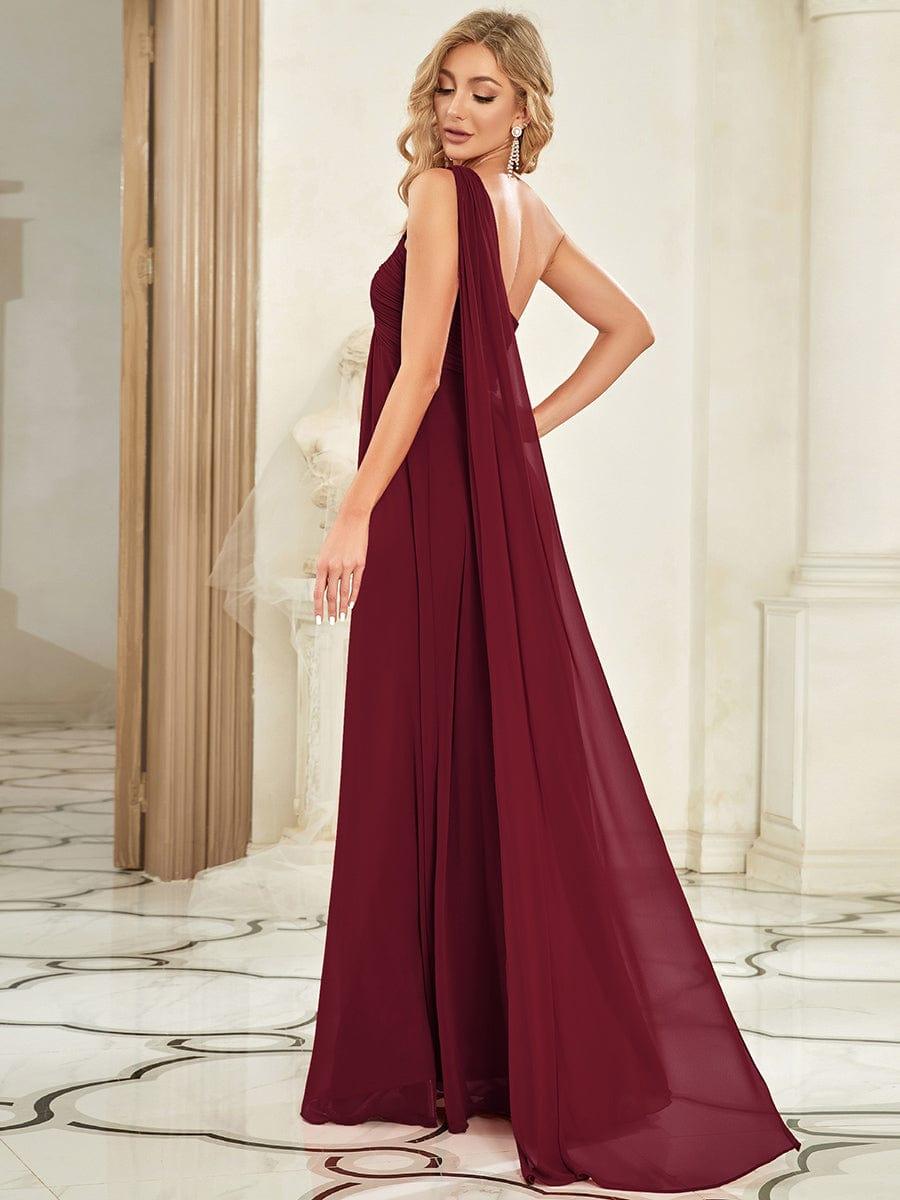 Chiffon One Shoulder Maxi Long Burgundy Evening Dress