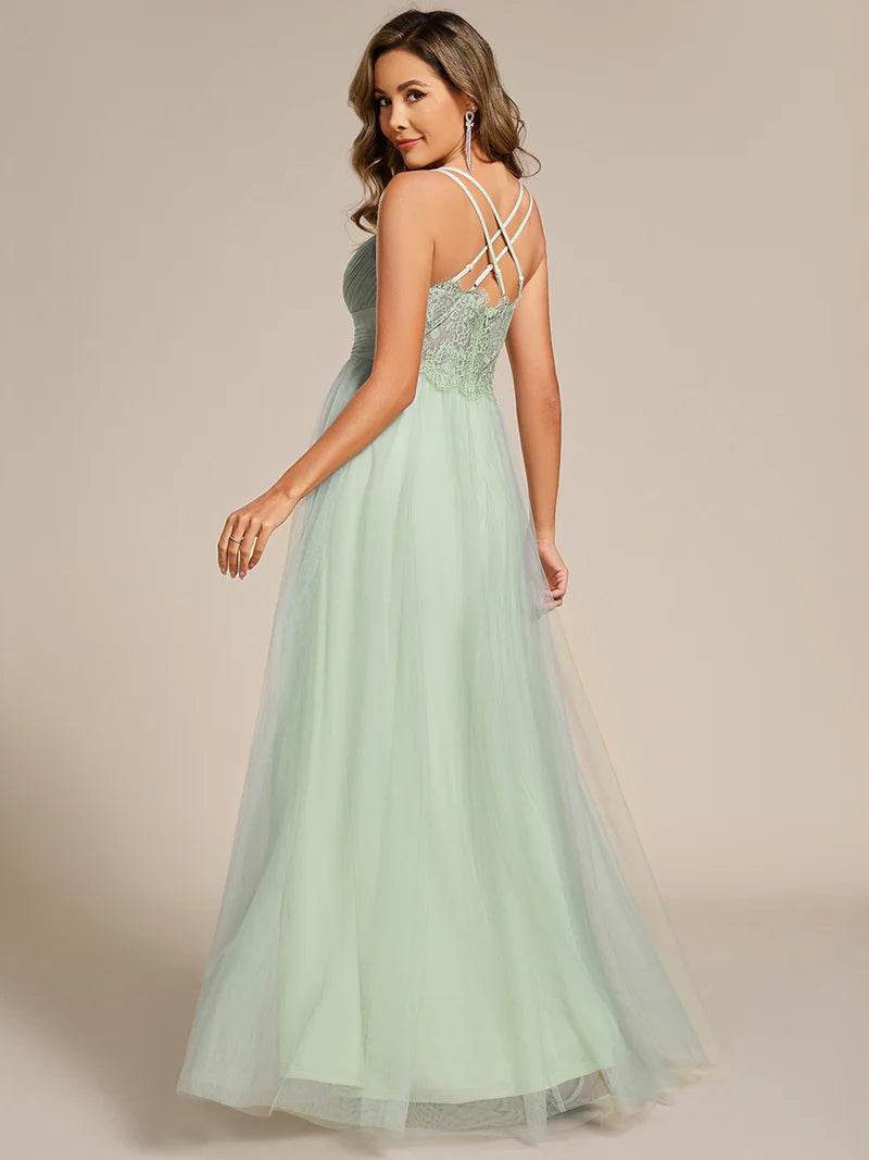 Romantic Tulle Bridesmaid Dress with Lace Back - Biamonde