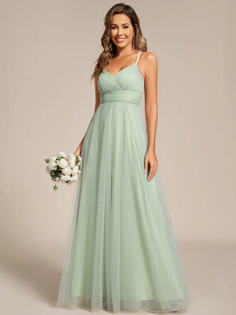 Romantic Tulle Bridesmaid Dress with Lace Back - Biamonde
