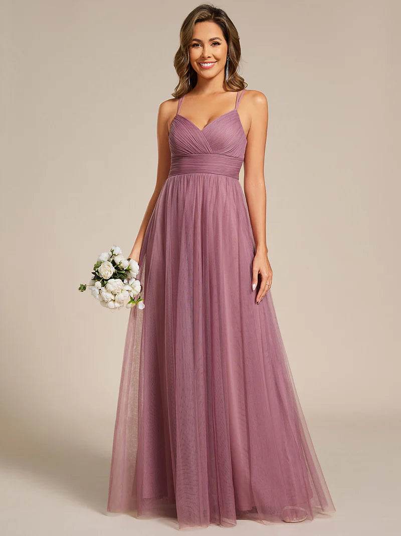 Romantic Tulle Bridesmaid Dress with Lace Back - Biamonde
