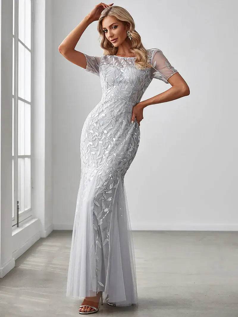 Floral Sequin Fishtail Party Dress - Biamonde