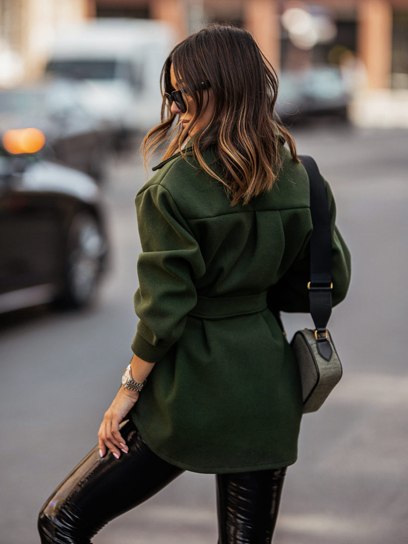 Slate green shirt jacket, casual lightweight layer for all-season wear