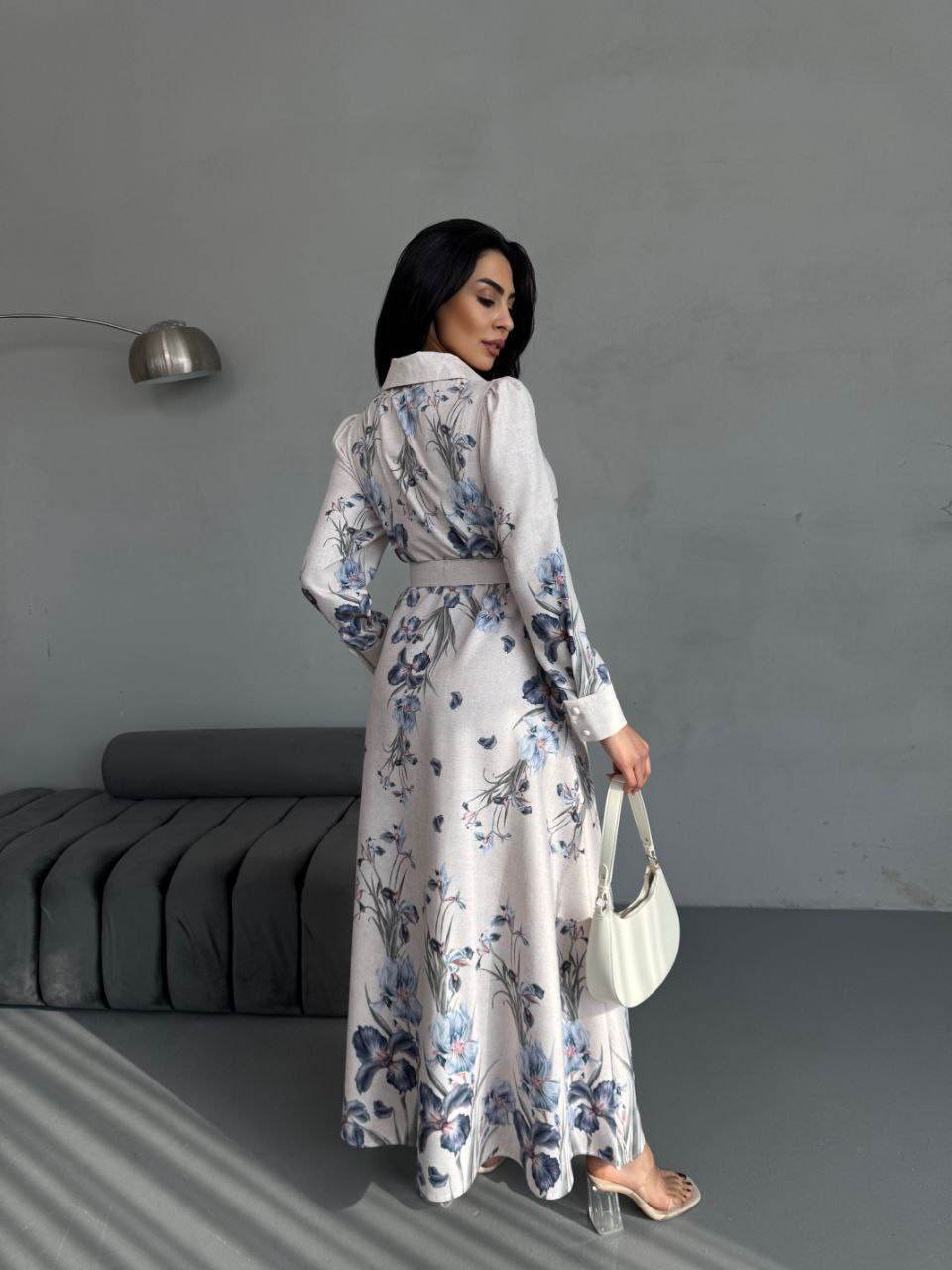 Vintage-Inspired Long Sleeve Floral Maxi Dress with Belted Waist - Biamonde