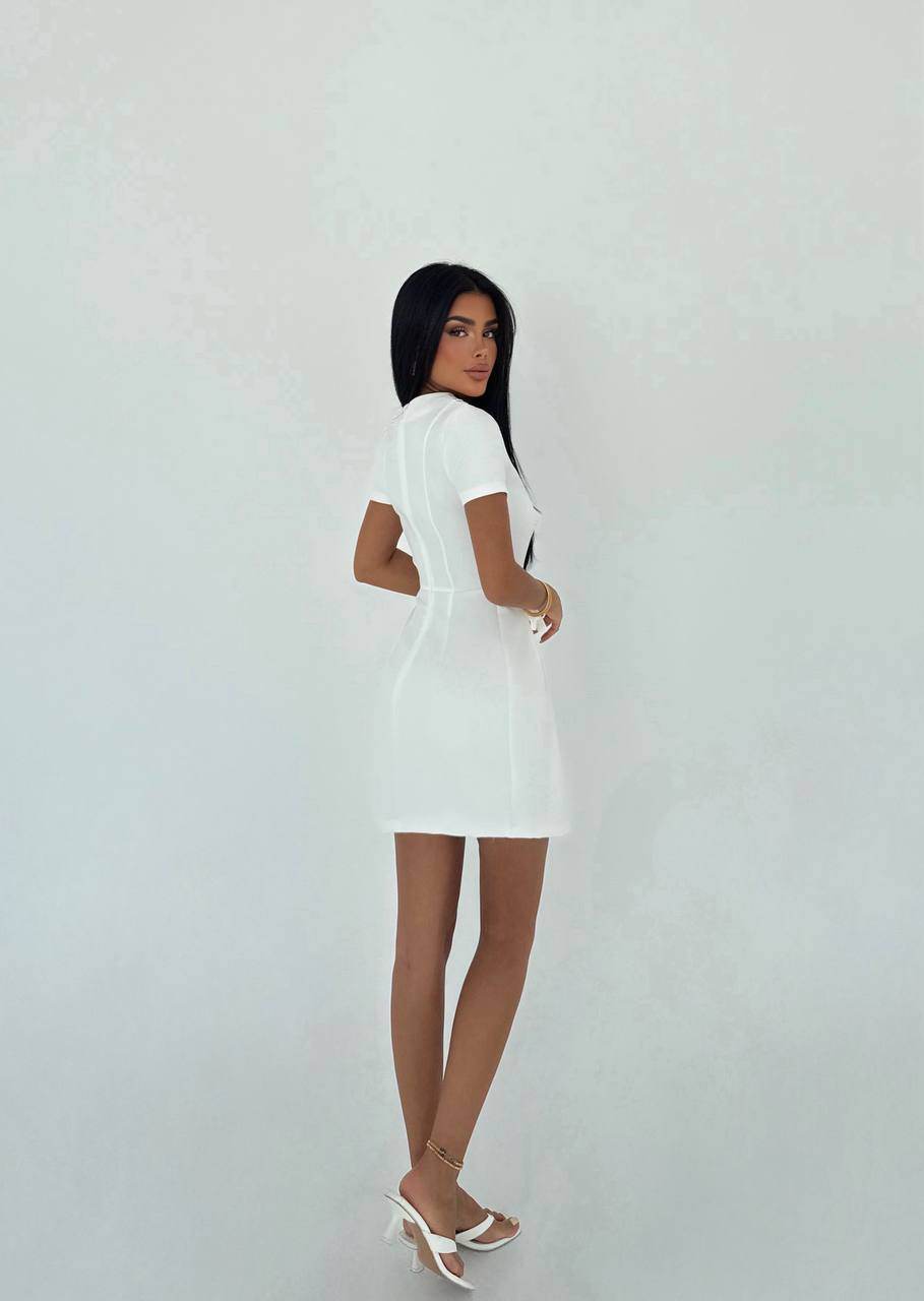 White Mini Dress with Waist Bows – Simple & Elegant Casual Style - Biamonde