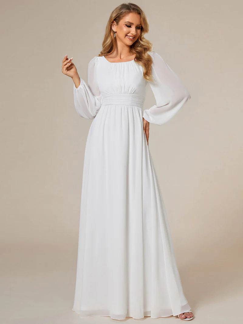 Round Neck Bridesmaid Dress – Long Lantern Sleeves, Elegant Fit - Biamonde