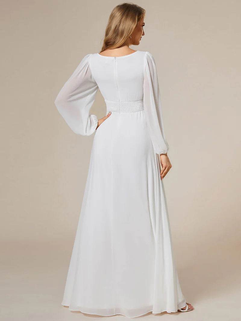 Round Neck Bridesmaid Dress – Long Lantern Sleeves, Elegant Fit - Biamonde