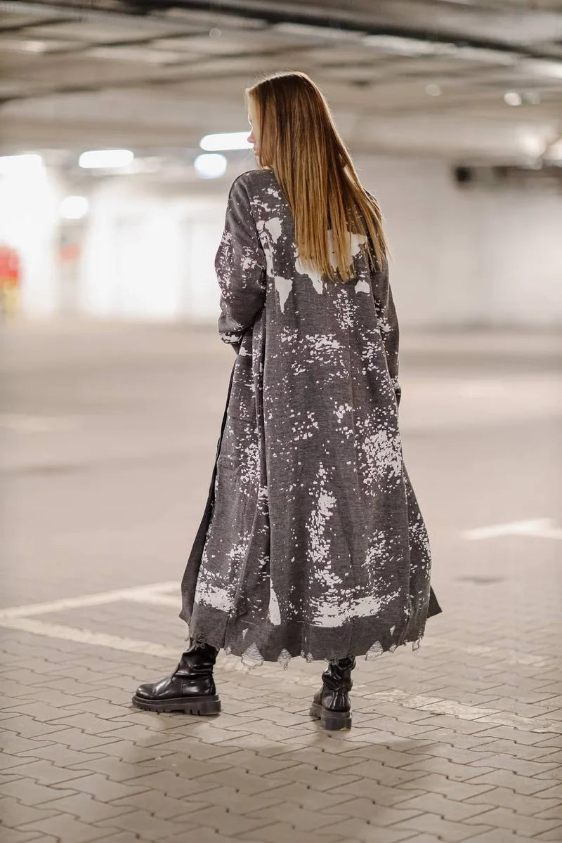 World grey knit cardigan, cozy everyday layer with an urban edge