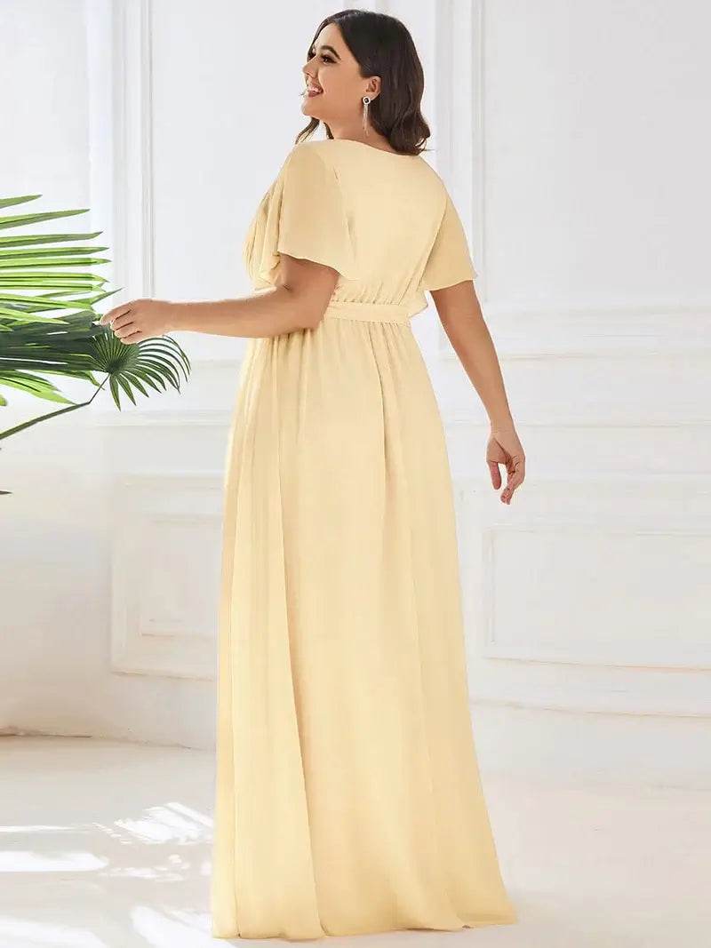 A-Line Bridesmaid Dress – Deep V-Neck with Ruffle Sleeves - Biamonde
