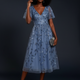 Dusty Blue lace tull midi party dress 