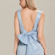 Light blue satin mermaid gown with open back, bow detail and cascading ruffles – Ever Pretty evening dress UK