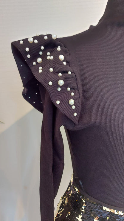 Black Ribbed Knit Blouse