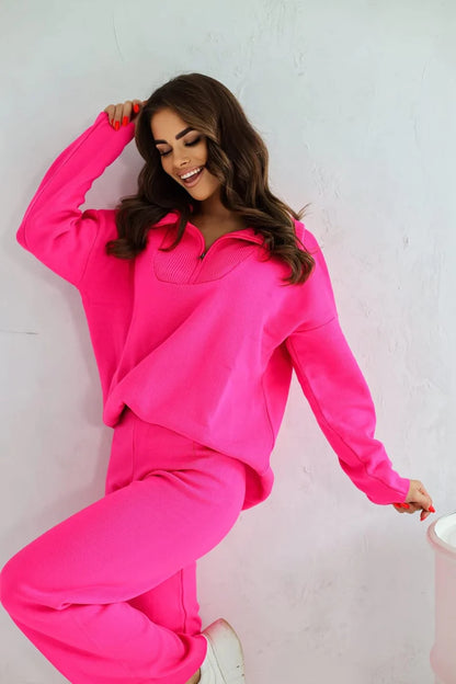 Fuchsia Zip Sweater Set
