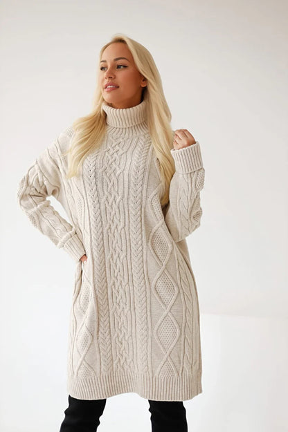 Mandana Beige Turtleneck Dress