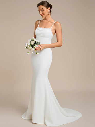 Bodycon Wedding Dress with Square Neckline – Sleeveless, Floor-Length Gown