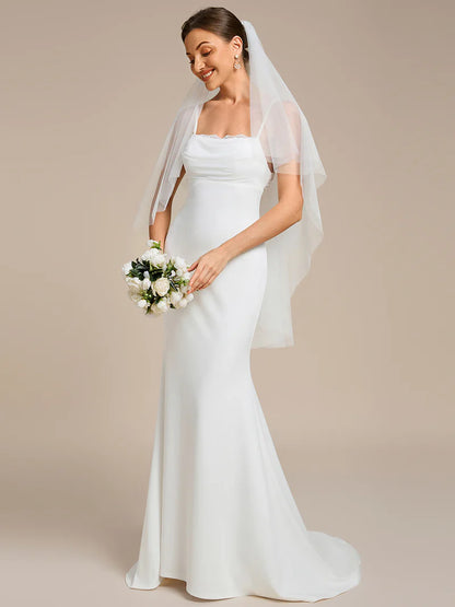 Bodycon Wedding Dress with Square Neckline – Sleeveless, Floor-Length Gown