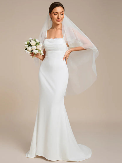 Bodycon Wedding Dress with Square Neckline – Sleeveless, Floor-Length Gown
