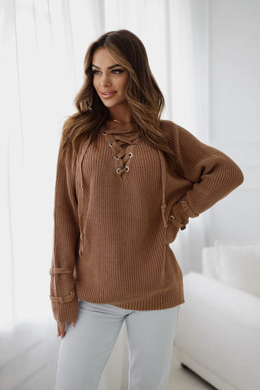 Noemi Knotted Neck Brown Sweater