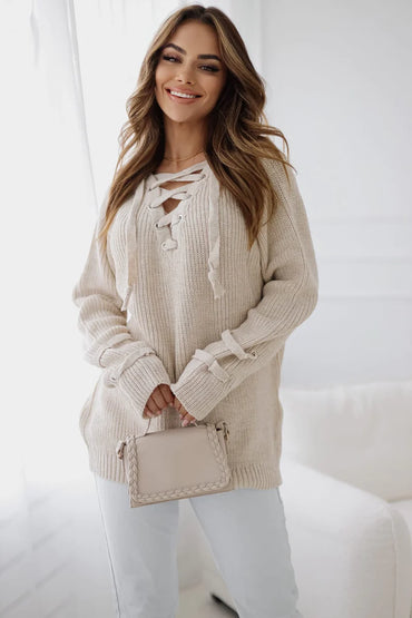 Noemi Tied-Neck  Beige Sweater