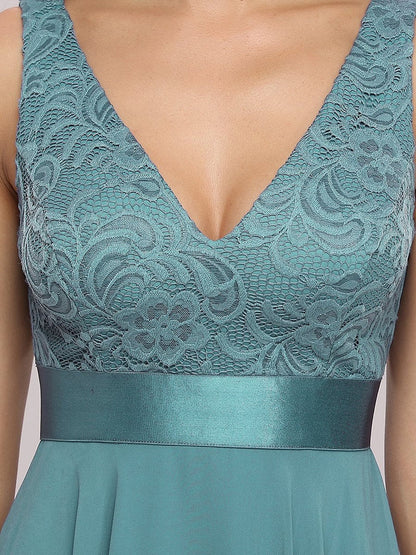 Deep V Neck Asymmetrical Hem Sleeveless Dusty Blue Dresses