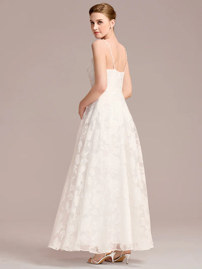 Floral A-Line Bridal Dress – Sweetheart Neckline & Spaghetti Straps