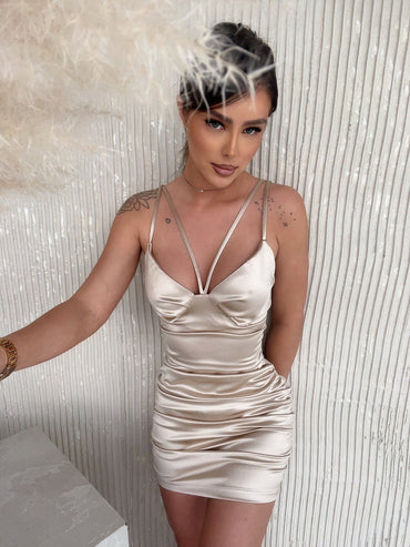Satin Tight Beige Dress
