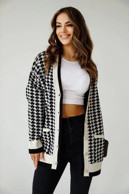 Sofia Checkered Cardigan Black White