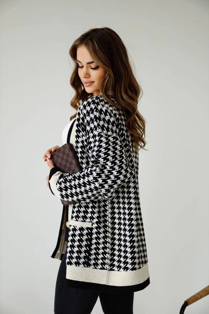 Sofia Checkered Cardigan Black White