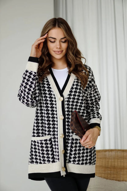 Sofia Checkered Cardigan Black White