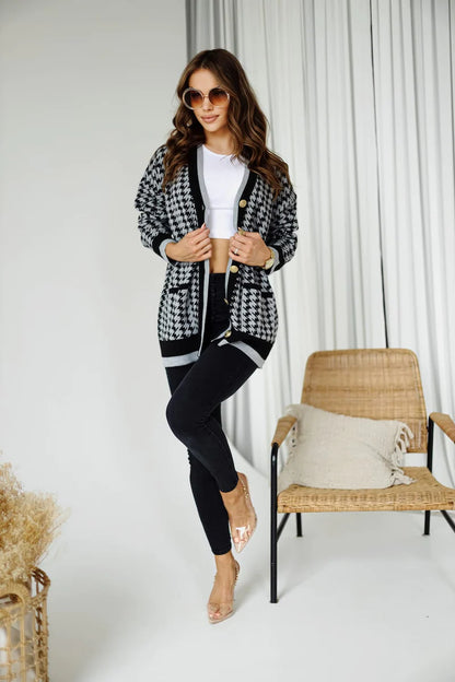 Sofia Checkered Cardigan Black White