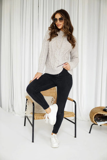 EWA Navy Beige Braided Sweater