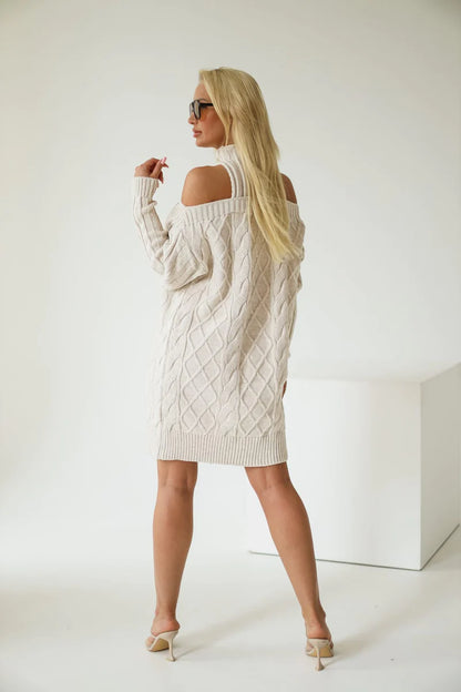 Mandana Beige Turtleneck Dress
