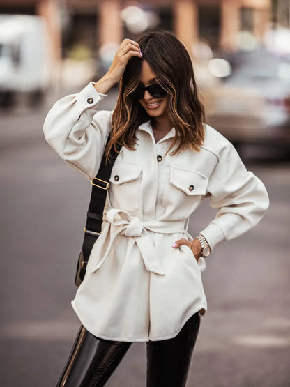 Beige shirt jacket, minimalist overshirt for effortless everyday style