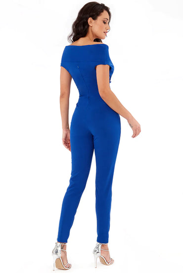 Cobalt Bardot crossover jumpsuit, bold off-shoulder elegance for every occasion