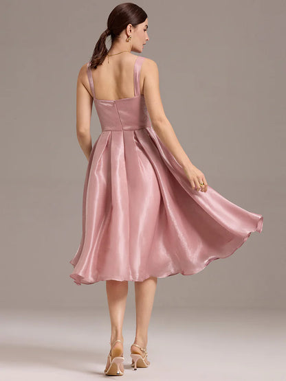 Dusty rose A-line midi dress with sleeveless cut and sweetheart neckline