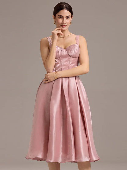 Dusty rose A-line midi dress with sleeveless cut and sweetheart neckline