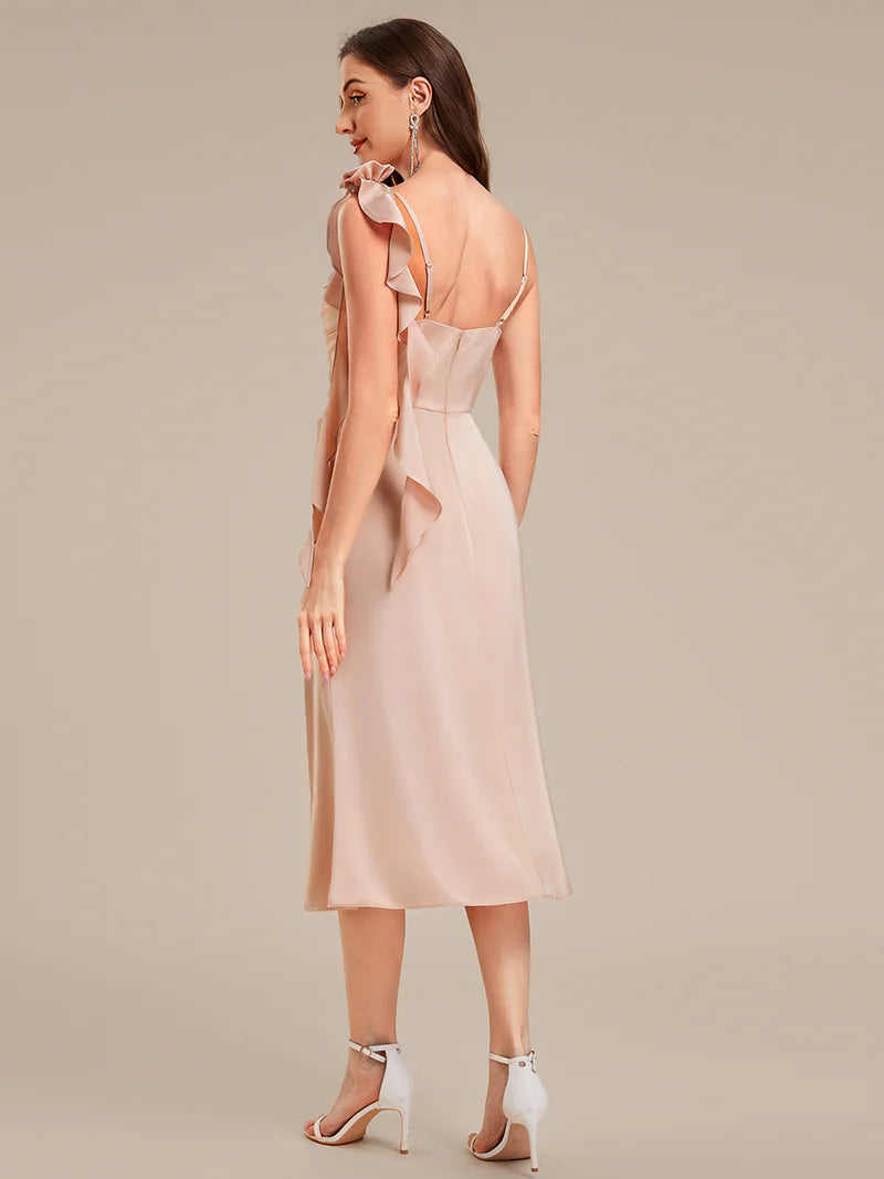 English rose off shoulder floral midi dress with fishtail hem, perfect for wedding guests