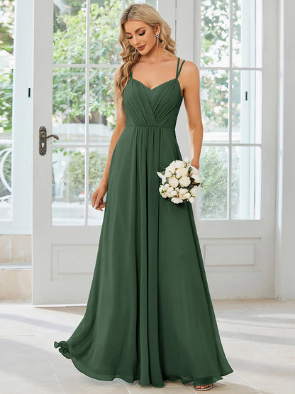 Eucalyptus Elegant chiffon bridesmaid dress with lace V-back and lightweight design