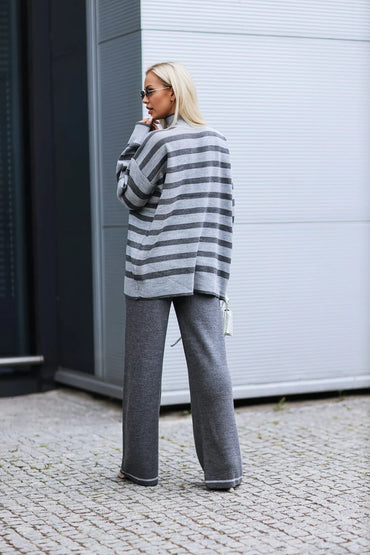 Francesca grey striped knit set, soft two-piece outfit for effortless elegance and comfort