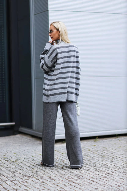Francesca grey striped knit set, soft two-piece outfit for effortless elegance and comfort